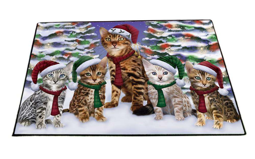 Bengal Cats Christmas Family Portrait in Holiday Scenic Background Floormat FLMS51915