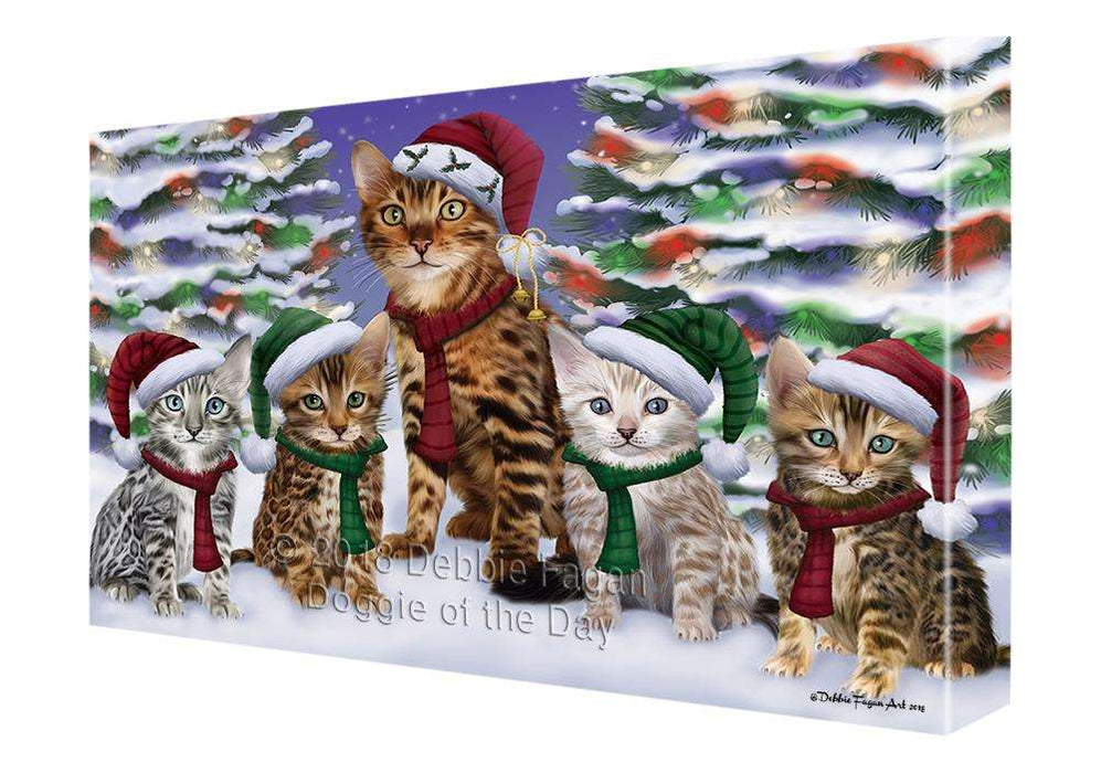 Bengal Cats Christmas Family Portrait in Holiday Scenic Background  Canvas Print Wall Art Décor CVS91151