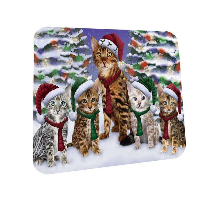 Bengal Cats Christmas Family Portrait in Holiday Scenic Background  Coasters Set of 4 CST52665