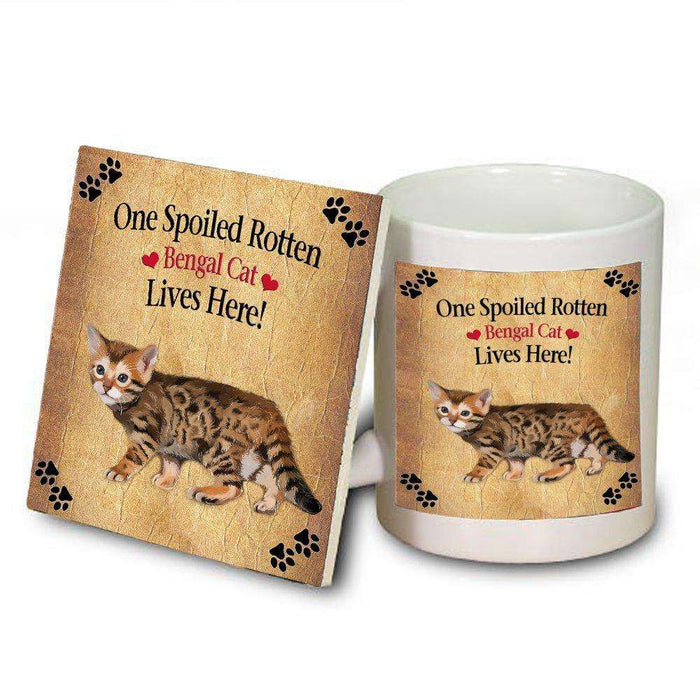 Bengal Kitten Spoiled Rotten Cat Mug and Coaster Set