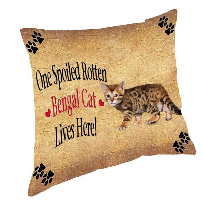 Bengal Kitten Spoiled Rotten Cat Throw Pillow