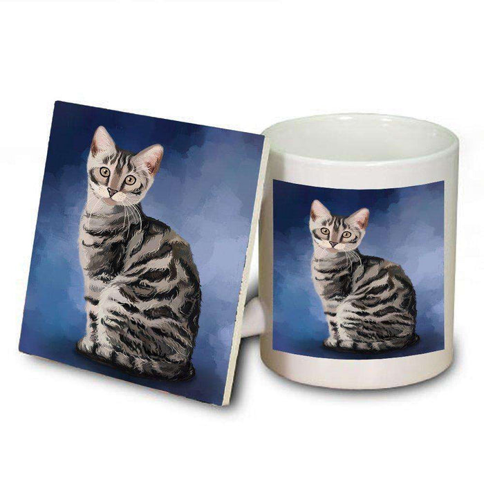 Bengal Silver Cat Mug and Coaster Set