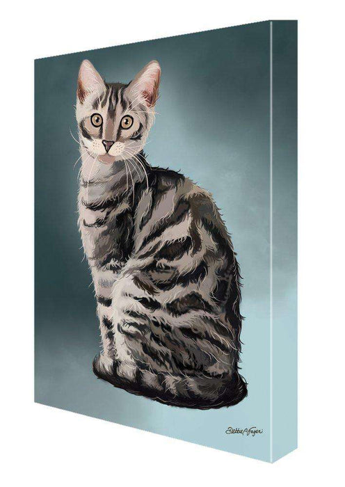 Bengal Silver Cat Painting Printed on Canvas Wall Art Signed