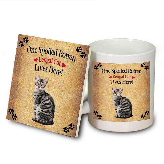 Bengal Silver Spoiled Rotten Cat Mug and Coaster Set