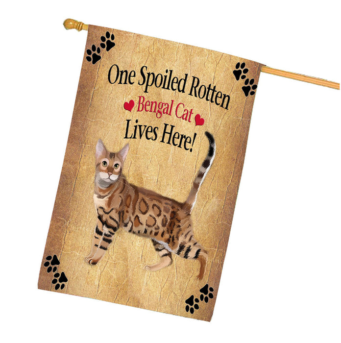 Spoiled Rotten Bengal Cat House Flag Outdoor Decorative Double Sided Pet Portrait Weather Resistant Premium Quality Animal Printed Home Decorative Flags 100% Polyester FLG68186