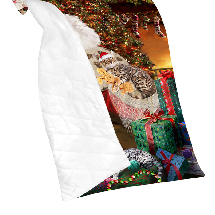 Santa Sleeping with Bengal Cats Quilt
