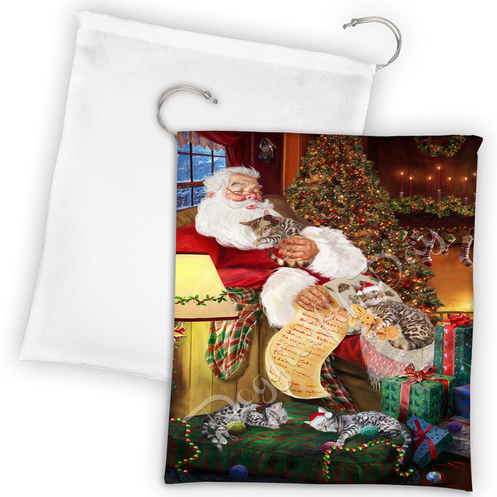Santa Sleeping with Bengal Cats Drawstring Laundry or Gift Bag LGB48775