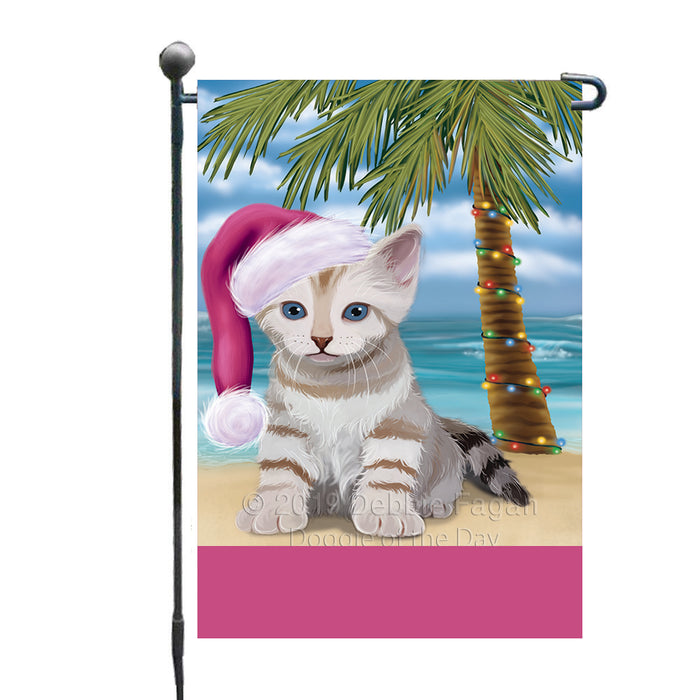 Personalized Summertime Happy Holidays Christmas Bengal Cat on Tropical Island Beach  Custom Garden Flags GFLG-DOTD-A60402