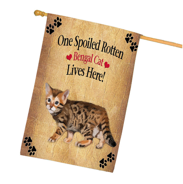 Spoiled Rotten Bengal Cat House Flag Outdoor Decorative Double Sided Pet Portrait Weather Resistant Premium Quality Animal Printed Home Decorative Flags 100% Polyester FLG68185