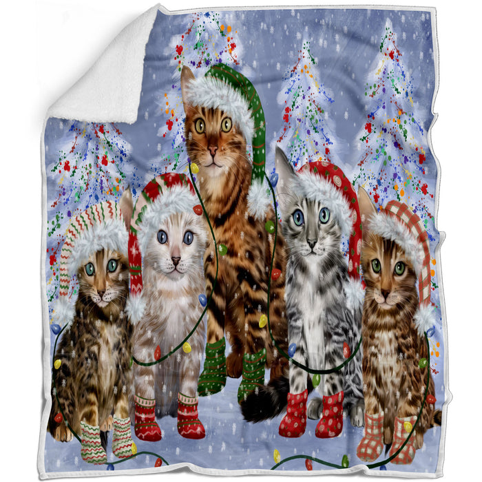 Christmas Lights and Bengal Cats Blanket - Lightweight Soft Cozy and Durable Bed Blanket - Animal Theme Fuzzy Blanket for Sofa Couch