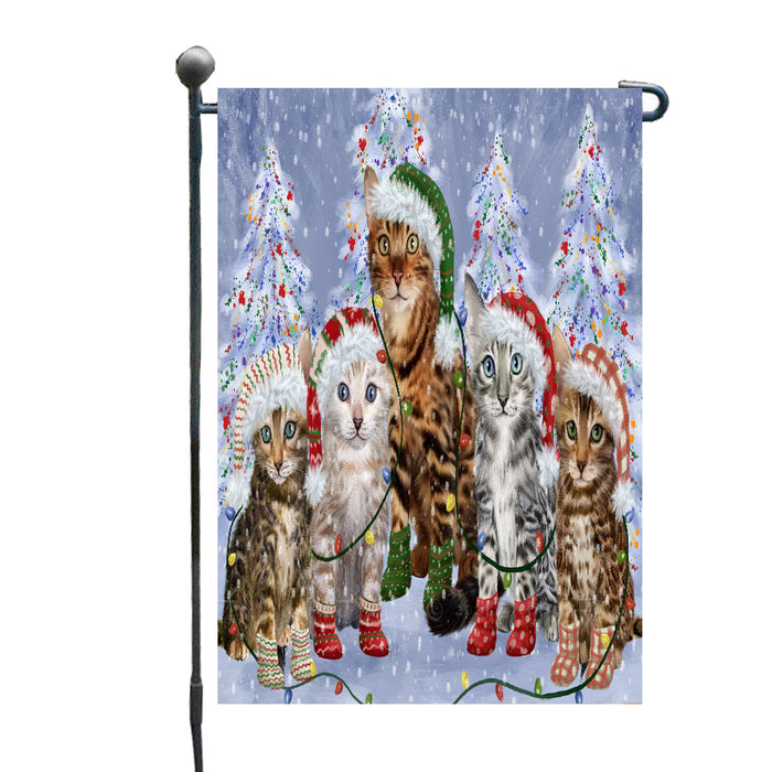 Christmas Lights and Bengal Cats Garden Flags- Outdoor Double Sided Garden Yard Porch Lawn Spring Decorative Vertical Home Flags 12 1/2"w x 18"h