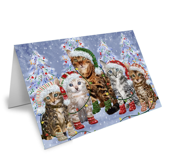 Christmas Lights and Bengal Cats Handmade Artwork Assorted Pets Greeting Cards and Note Cards with Envelopes for All Occasions and Holiday Seasons