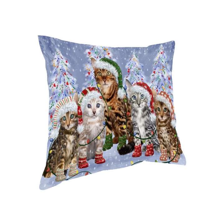 Christmas Lights and Bengal Cats Pillow with Top Quality High-Resolution Images - Ultra Soft Pet Pillows for Sleeping - Reversible & Comfort - Ideal Gift for Dog Lover - Cushion for Sofa Couch Bed - 100% Polyester