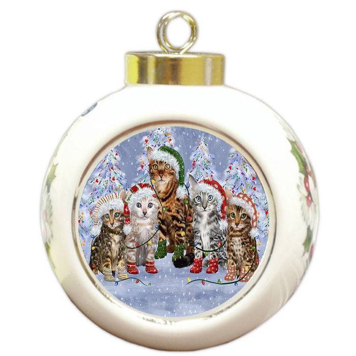 Christmas Lights and Bengal Cats Round Ball Christmas Ornament Pet Decorative Hanging Ornaments for Christmas X-mas Tree Decorations - 3" Round Ceramic Ornament