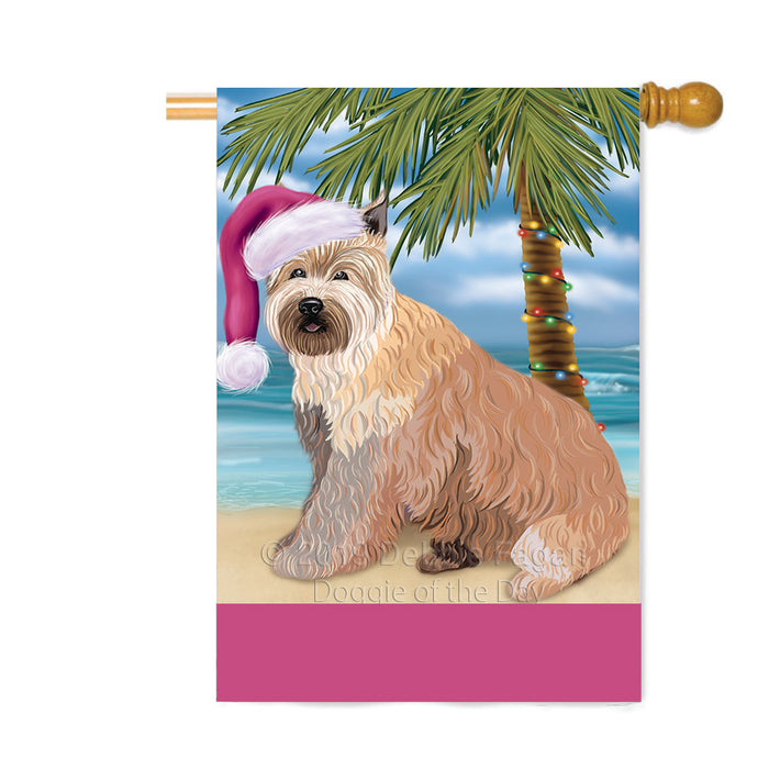 Personalized Summertime Happy Holidays Christmas Berger Picard Dog on Tropical Island Beach Custom House Flag FLG-DOTD-A60459