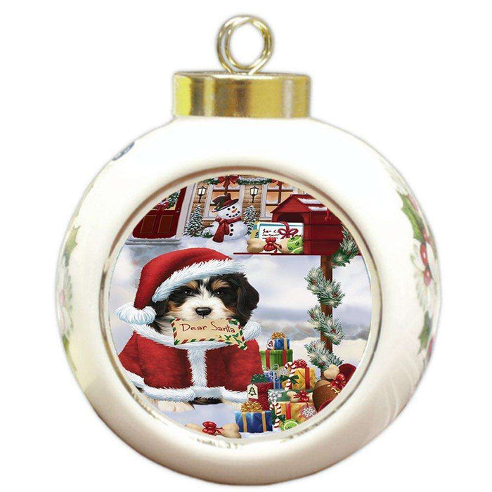 Bernedoodle Dear Santa Letter Christmas Holiday Mailbox Dog Round Ball Ornament