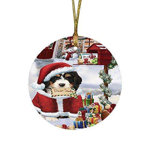 Bernedoodle Dear Santa Letter Christmas Holiday Mailbox Dog Round Ornament