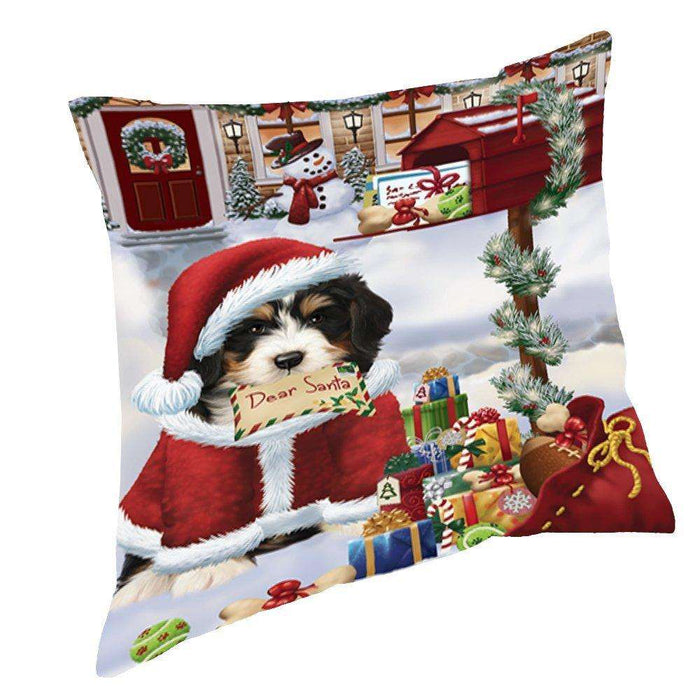 Bernedoodle Dear Santa Letter Christmas Holiday Mailbox Dog Throw Pillow