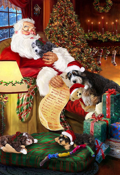 Bernedoodle Dog and Puppies Sleeping with Santa Canvas Gallery Wrap 1.5" Inch