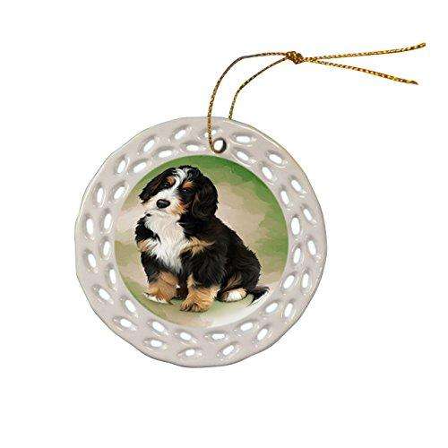 Bernedoodle Dog Christmas Doily Ceramic Ornament