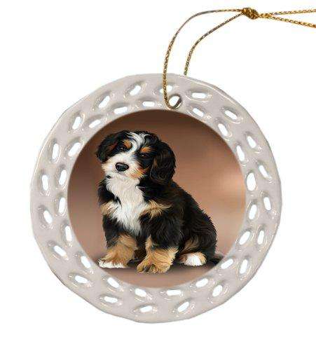 Bernedoodle Dog Christmas Doily Ceramic Ornament