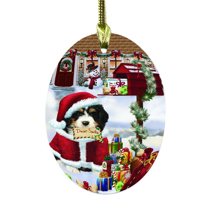 Bernedoodle Dog Dear Santa Letter Christmas Holiday Mailbox Oval Glass Christmas Ornament OGOR49011