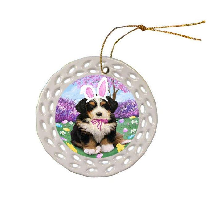 Bernedoodle Dog Easter Holiday Ceramic Doily Ornament DPOR49049