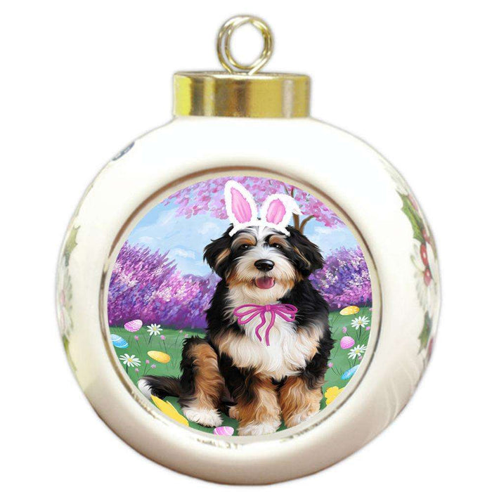 Bernedoodle Dog Easter Holiday Round Ball Christmas Ornament RBPOR49048
