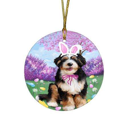 Bernedoodle Dog Easter Holiday Round Flat Christmas Ornament RFPOR49039