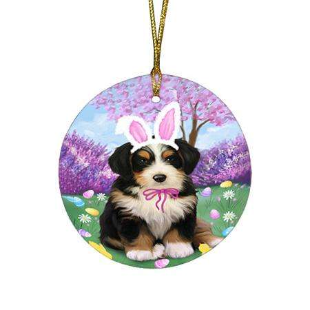 Bernedoodle Dog Easter Holiday Round Flat Christmas Ornament RFPOR49040