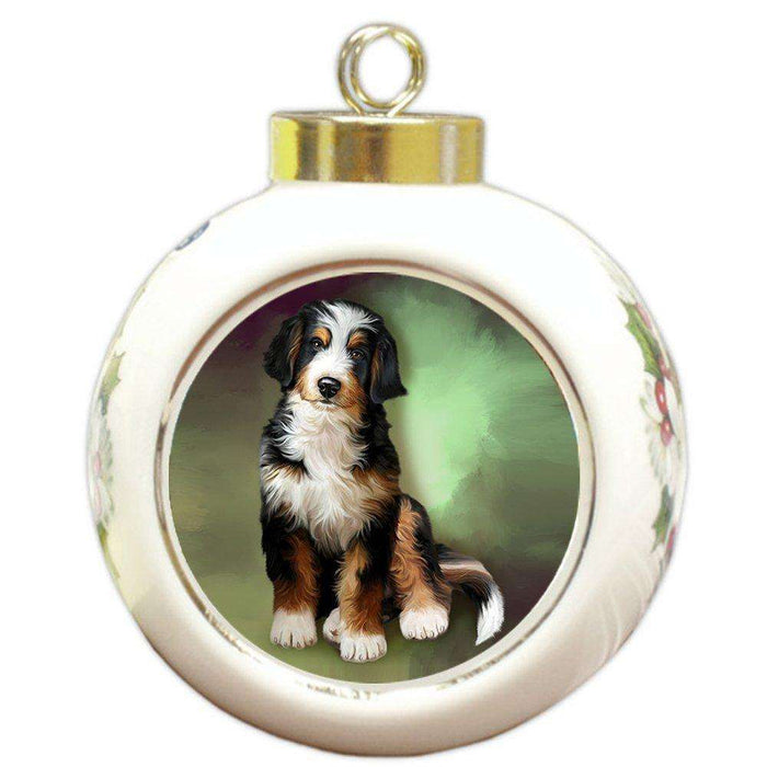 Bernedoodle Dog Round Ball Christmas Ornament
