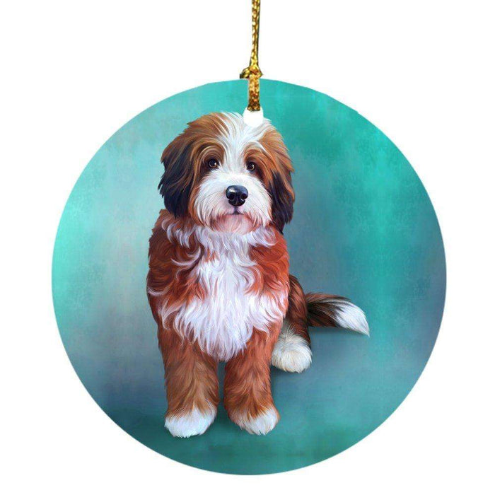 Bernedoodle Dog Round Christmas Ornament