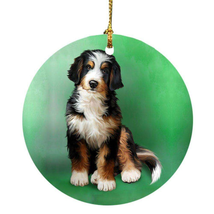 Bernedoodle Dog Round Christmas Ornament
