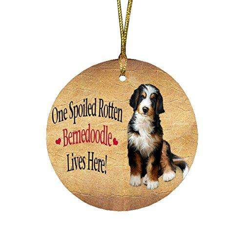 Bernedoodle Spoiled Rotten Dog Round Christmas Ornament