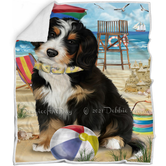 Pet Friendly Beach Bernedoodle Dog Blanket BLNKT65496