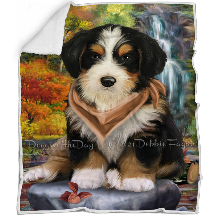 Scenic Waterfall Bernedoodle Dog Blanket BLNKT62859