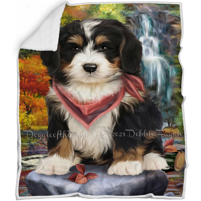 Scenic Waterfall Bernedoodle Dog Blanket BLNKT62868