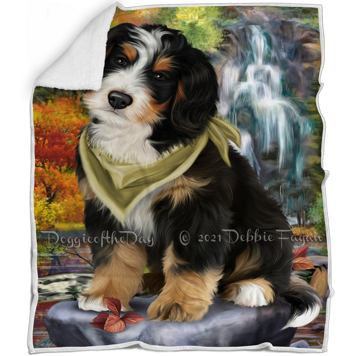 Scenic Waterfall Bernedoodle Dog Blanket BLNKT62877
