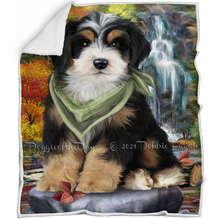 Scenic Waterfall Bernedoodle Dog Blanket BLNKT62886