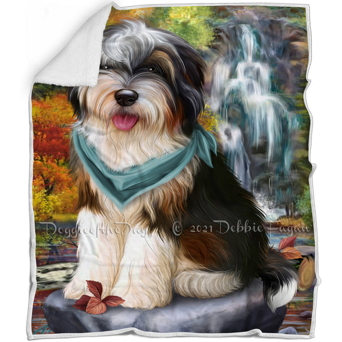 Scenic Waterfall Bernedoodle Dog Blanket BLNKT62895