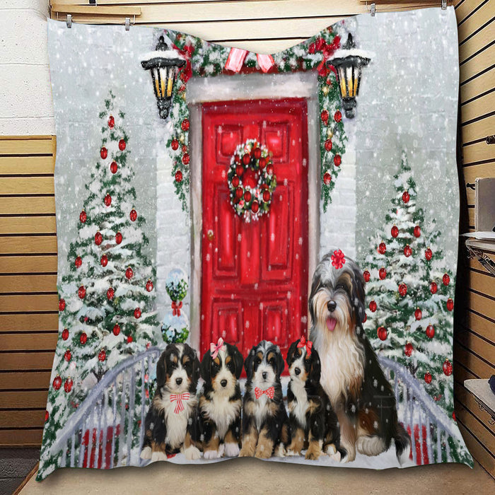 Christmas Holiday Welcome Bernedoodle Dogs  Quilt Bed Coverlet Bedspread - Pets Comforter Unique One-side Animal Printing - Soft Lightweight Durable Washable Polyester Quilt