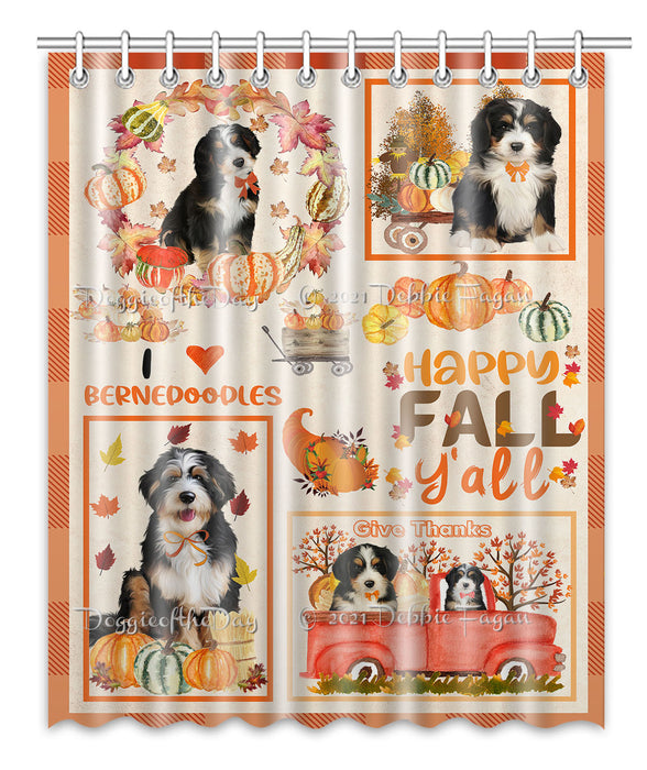 Happy Fall Y'all Pumpkin Bernedoodle Dogs Shower Curtain Bathroom Accessories Decor Bath Tub Screens