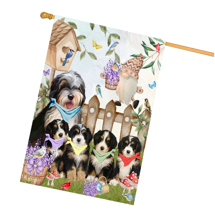 Bernedoodle Dogs House Flag: Explore a Variety of Designs, Custom, Personalized, Weather Resistant, Double-Sided, Home Outside Yard Decor for Dog and Pet Lovers