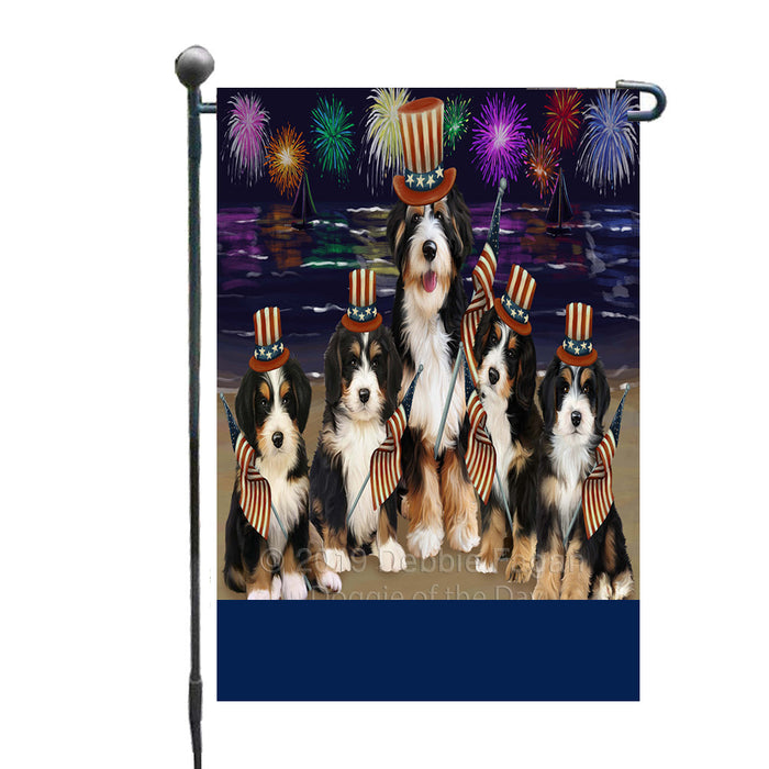 Personalized 4th of July Firework Bernedoodle Dogs Custom Garden Flags GFLG-DOTD-A57779