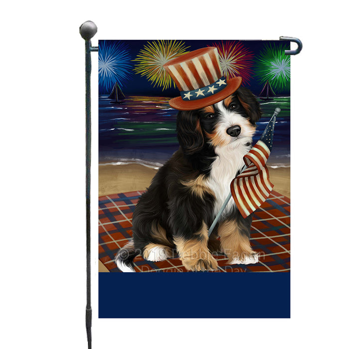 Personalized 4th of July Firework Bernedoodle Dog Custom Garden Flags GFLG-DOTD-A57780