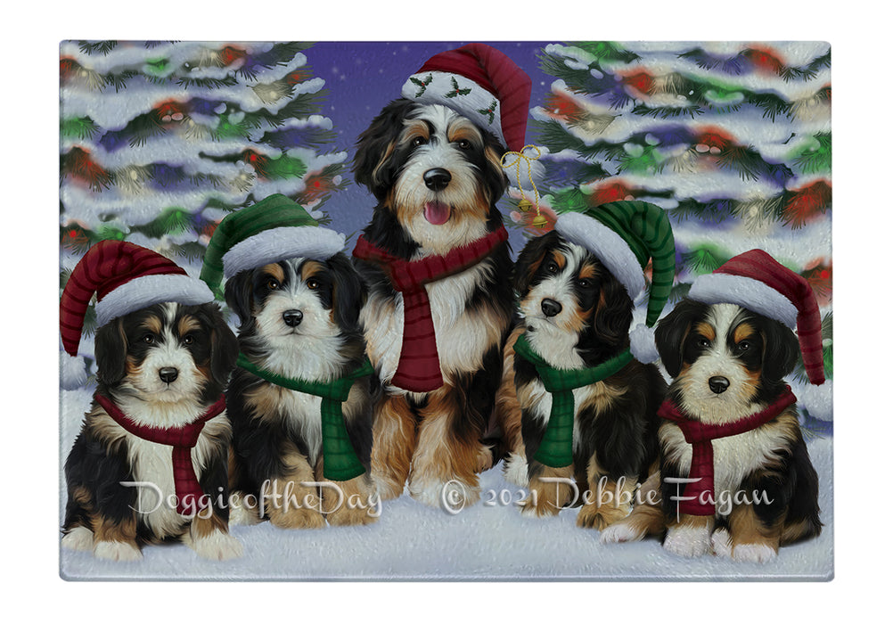 Christmas Family Portrait Bernedoodle Dog Cutting Board - For Kitchen - Scratch & Stain Resistant - Designed To Stay In Place - Easy To Clean By Hand - Perfect for Chopping Meats, Vegetables