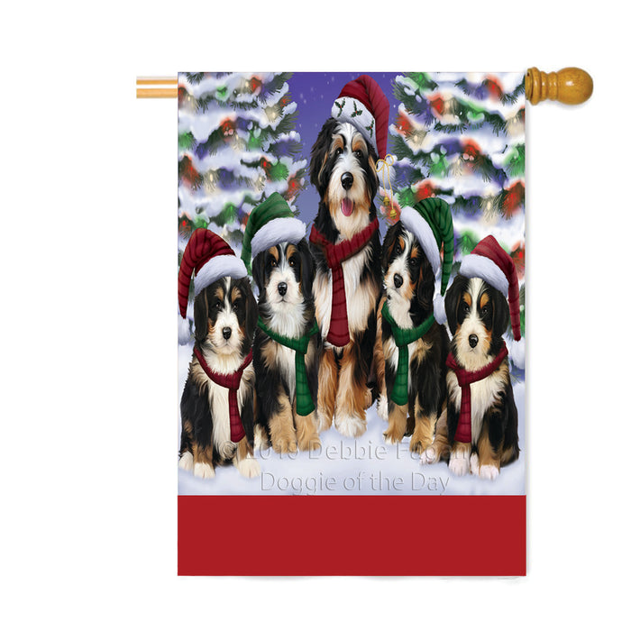 Personalized Christmas Happy Holidays Bernedoodle Dogs Family Portraits Custom House Flag FLG-DOTD-A59148