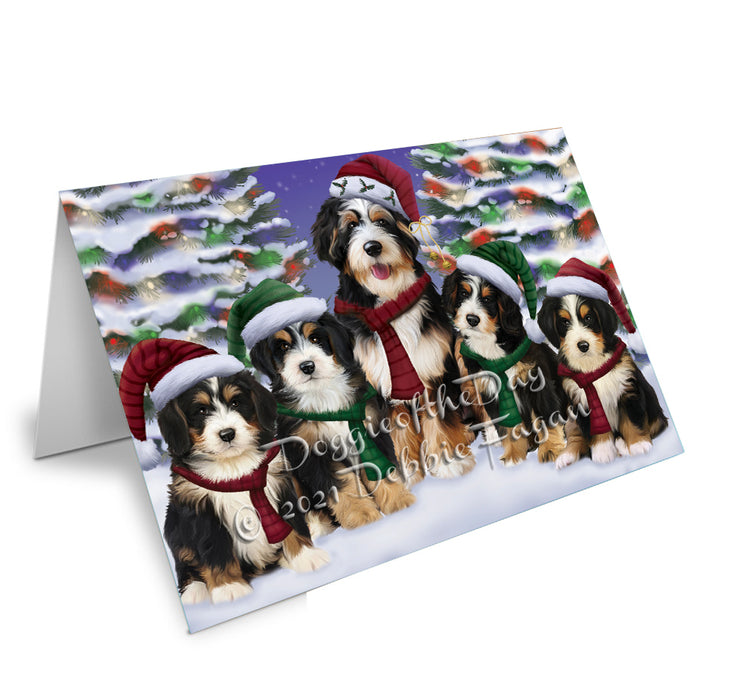 Christmas Family Portrait Bernedoodle Dog Handmade Artwork Assorted Pets Greeting Cards and Note Cards with Envelopes for All Occasions and Holiday Seasons