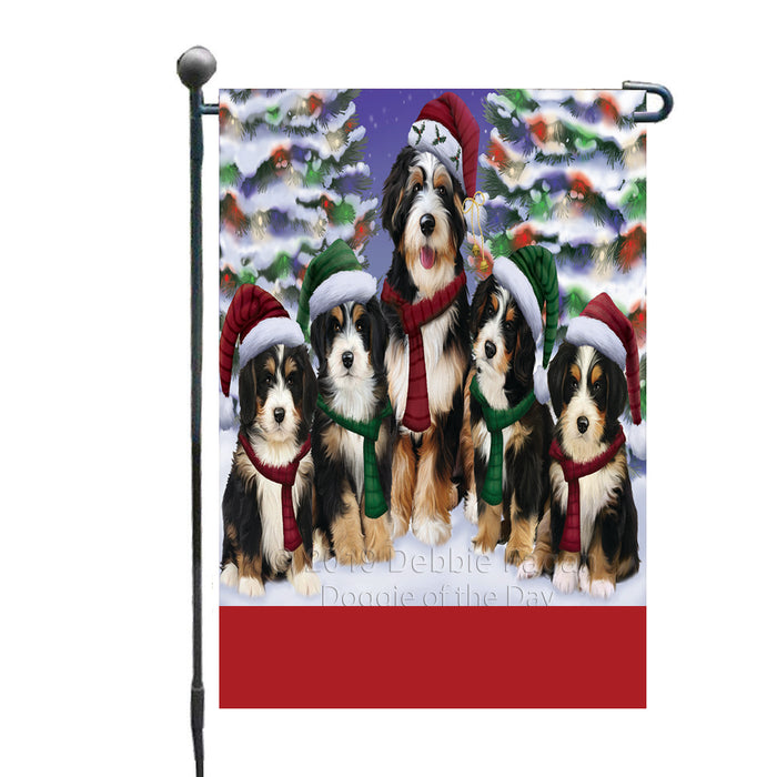 Personalized Christmas Happy Holidays Bernedoodle Dogs Family Portraits Custom Garden Flags GFLG-DOTD-A59092