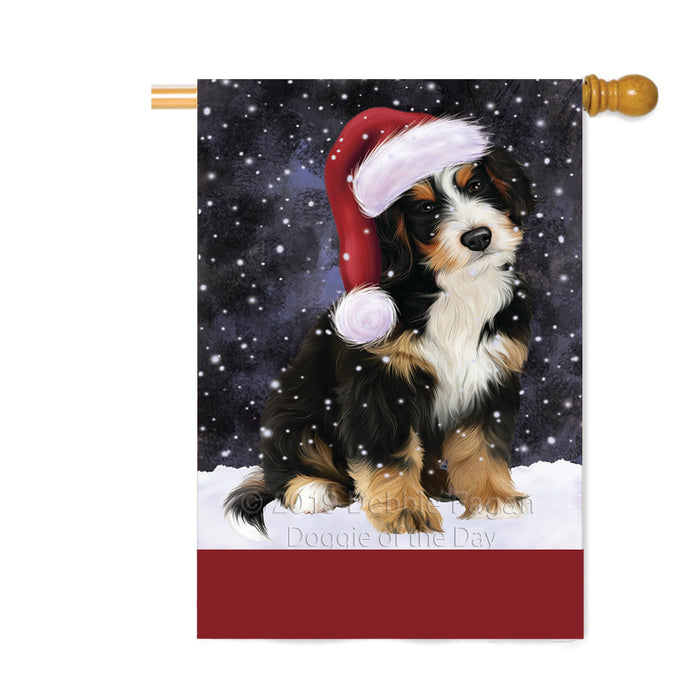Personalized Let It Snow Happy Holidays Bernedoodle Dog Custom House Flag FLG-DOTD-A62313